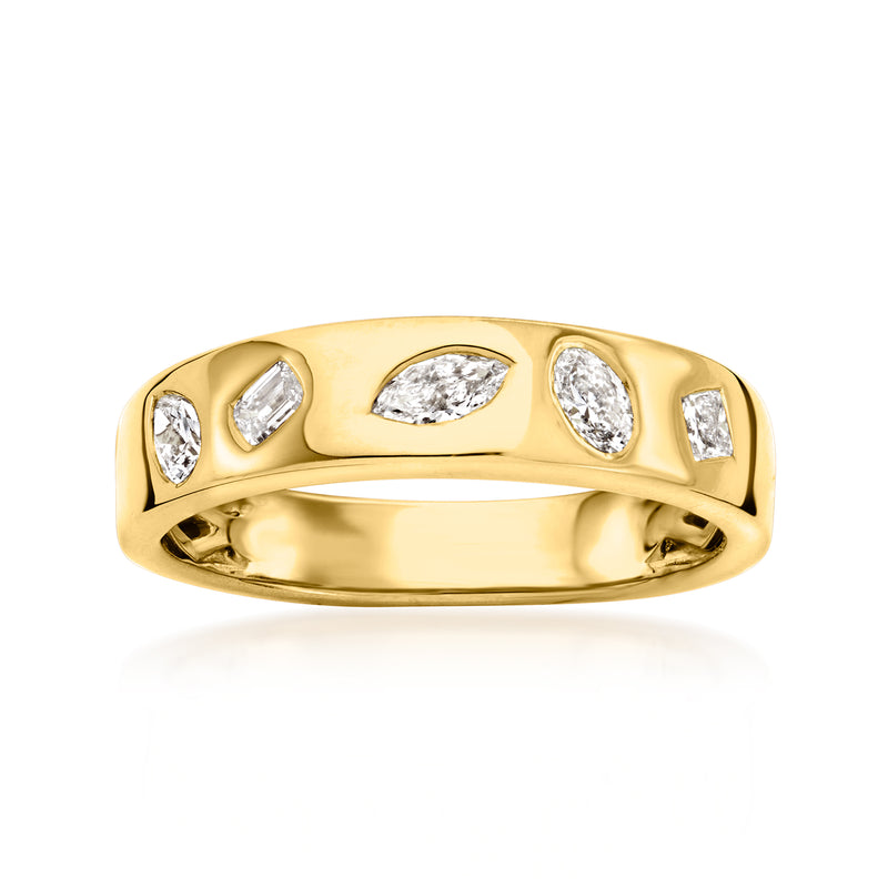 Gold over sterling diamond band ring with multi-shaped oval and round stones