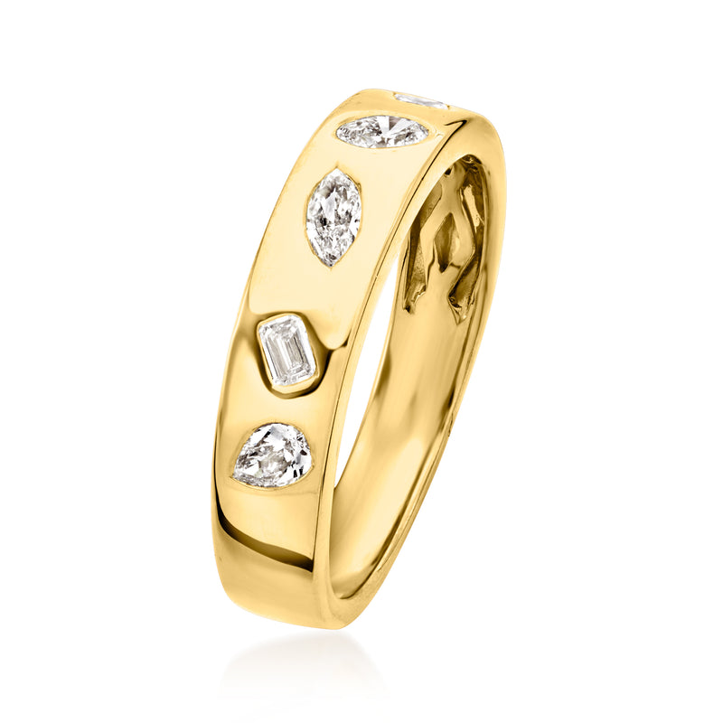 Gold over sterling diamond ring with multi-shaped stones and slim side profile