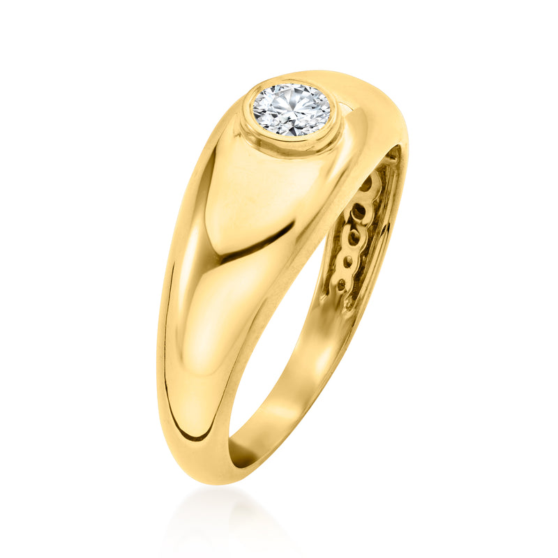 Lab-grown diamond bezel-set ring in 18kt gold over sterling, side view of round stone
