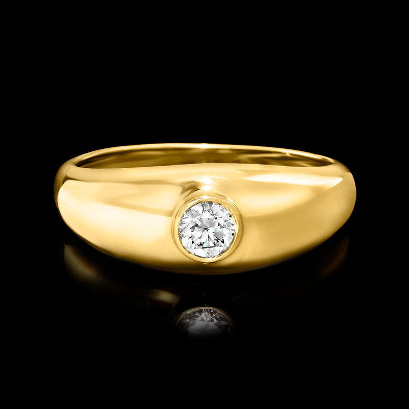 Lab-grown diamond ring in 18kt gold over sterling, round bezel-set stone on band