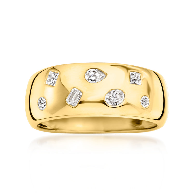 Gold over sterling lab-grown diamond ring with mixed-shape stones on domed top