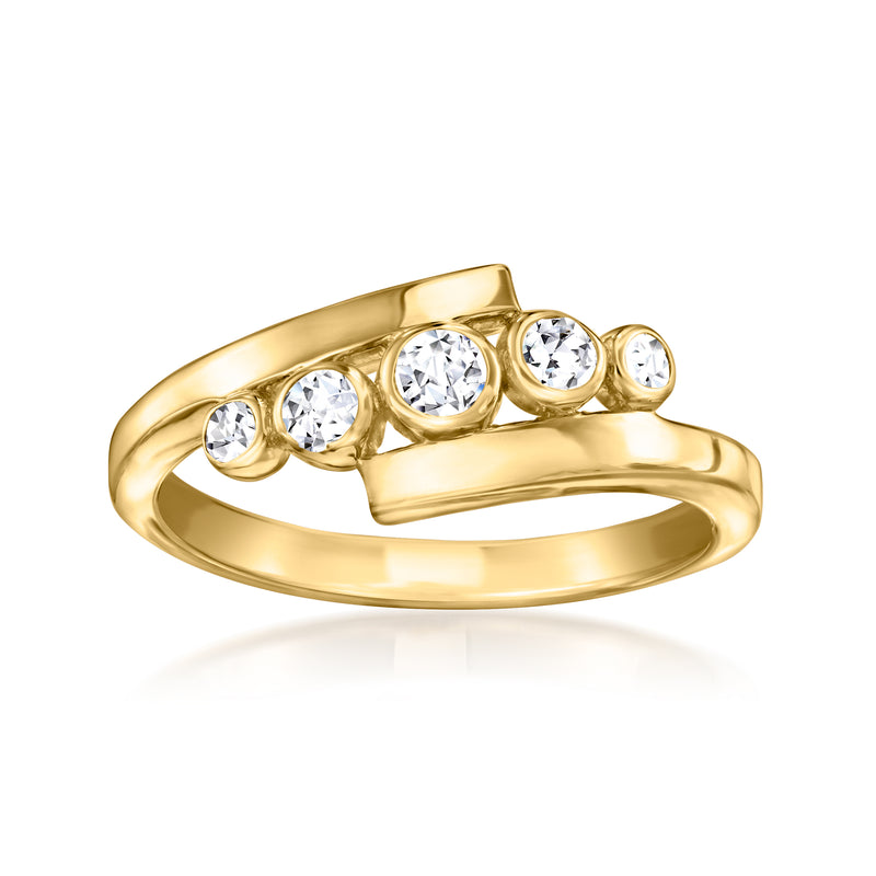 Gold bezel-set diamond ring with multiple round stones across the top
