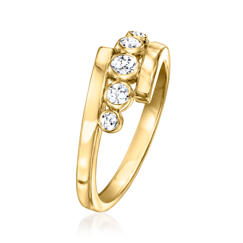 Gold bezel-set diamond ring with stacked round stones on a slim band