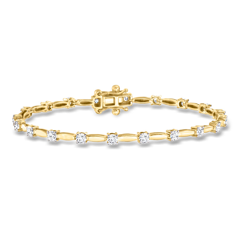 Gold link bracelet with round diamond stations and small bezel-set stones