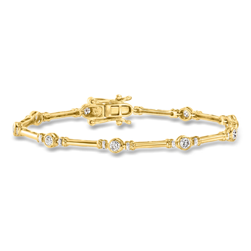 Gold diamond station bracelet with bezel-set round stones and box clasp