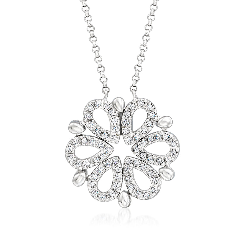 14kt white gold diamond flower necklace with oval petal settings and chain