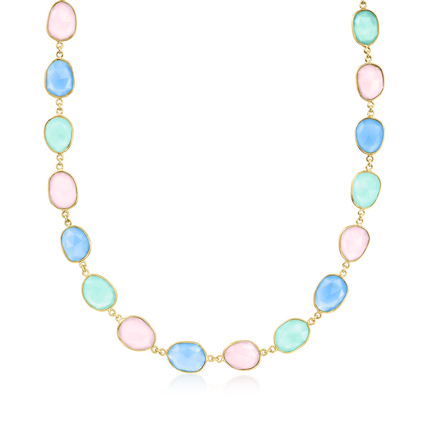 Pink and Tonal Blue Chalcedony Necklace in 18kt Gold Over Sterling