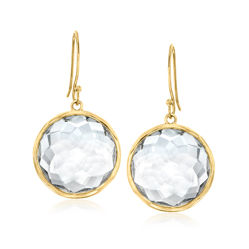 18kt yellow gold rock crystal drop earrings with round faceted clear stones
