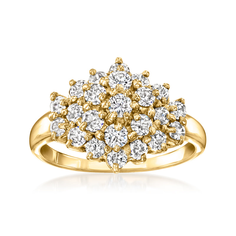 14kt yellow gold diamond cluster ring with round white diamonds