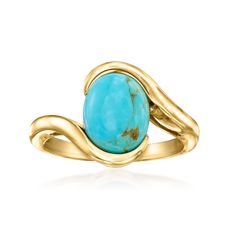 Turquoise oval swirl ring in 18kt gold over sterling with open swirl band
