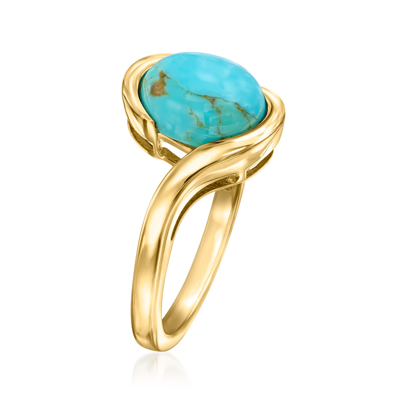 Turquoise oval gemstone swirl ring, 18kt gold over sterling, open loop band