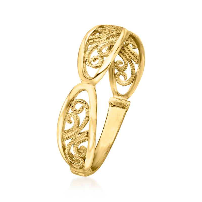 Yellow gold filigree oval station ring with detailed openwork side profile