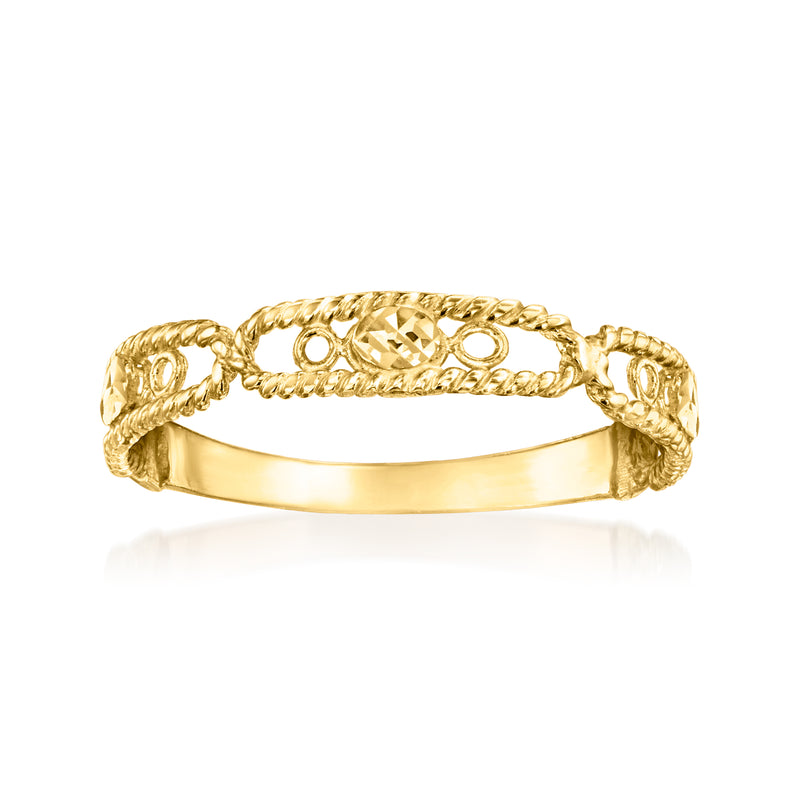 14kt yellow gold station ring with oval center and roped-edge detail
