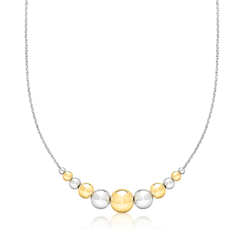 Graduated bead cable-chain necklace with gold and silver-toned round beads