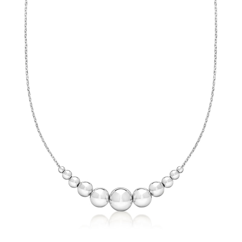 Sterling silver graduated bead cable-chain necklace with round polished beads