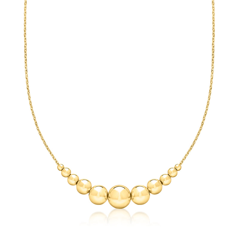 Gold-tone beaded cable-chain necklace with graduated round beads