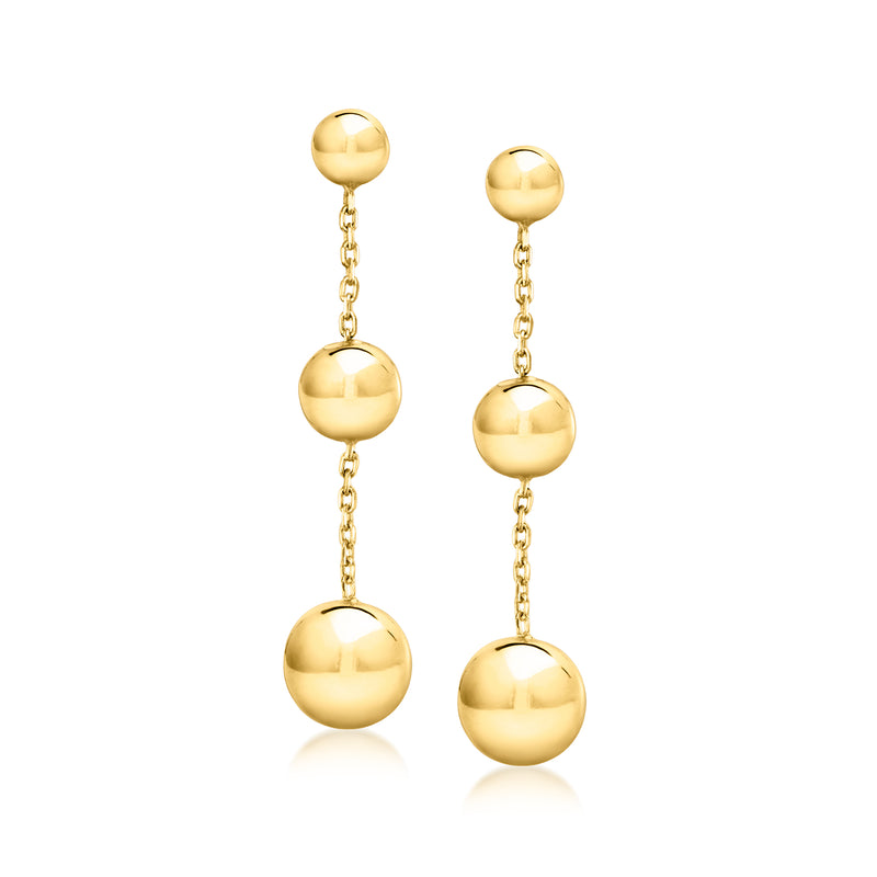 18kt gold over sterling beaded cable-chain drop earrings with three round spheres