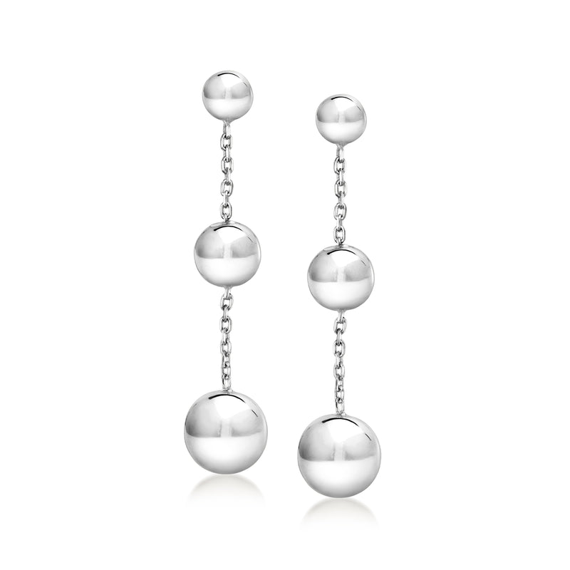 Sterling silver beaded drop earrings with three round spheres on a chain