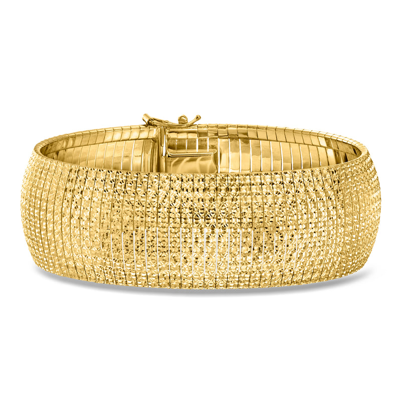 18kt gold over sterling mesh-textured bracelet with polished clasp, hinged cuff