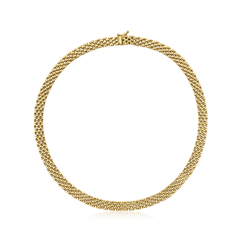 14kt yellow gold panther-link necklace chain with textured mesh links