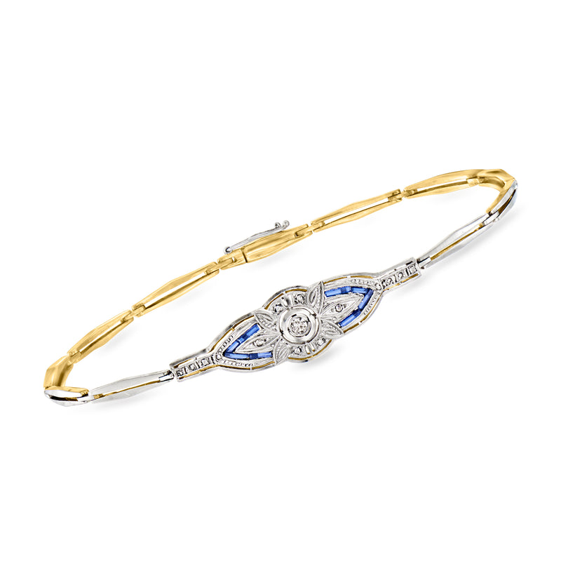 Vintage bracelet with blue synthetic sapphires, diamond accents, yellow gold and platinum
