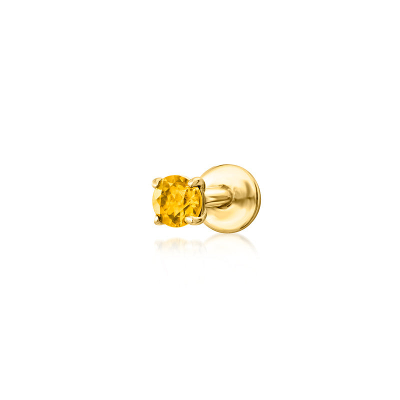 14kt yellow gold citrine stud earring with round gemstone and flat back