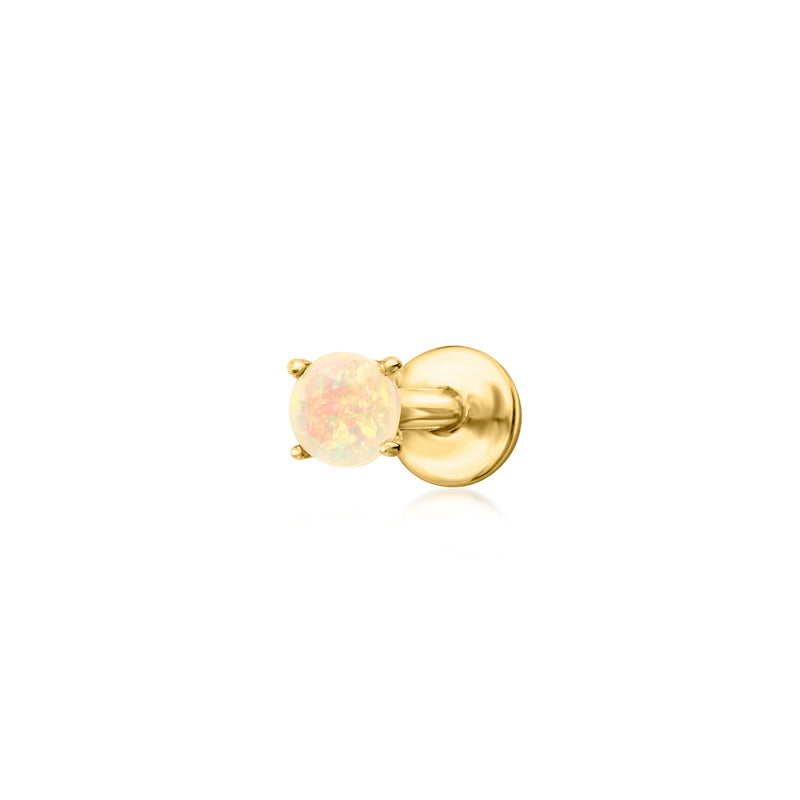 Opal flat-back stud earring in 14kt yellow gold with round opal cabochon