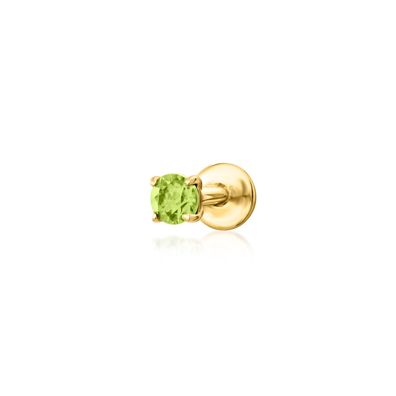 14kt yellow gold peridot stud earring with flat-back and green gemstone