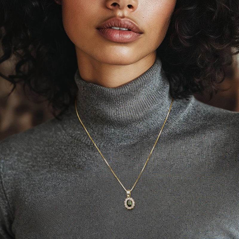 14kt yellow gold pendant necklace with small round stone pendant on thin chain