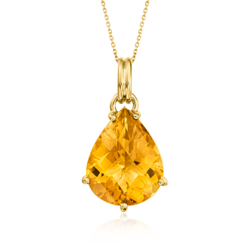 14kt yellow gold citrine pear-shaped pendant necklace with faceted teardrop stone