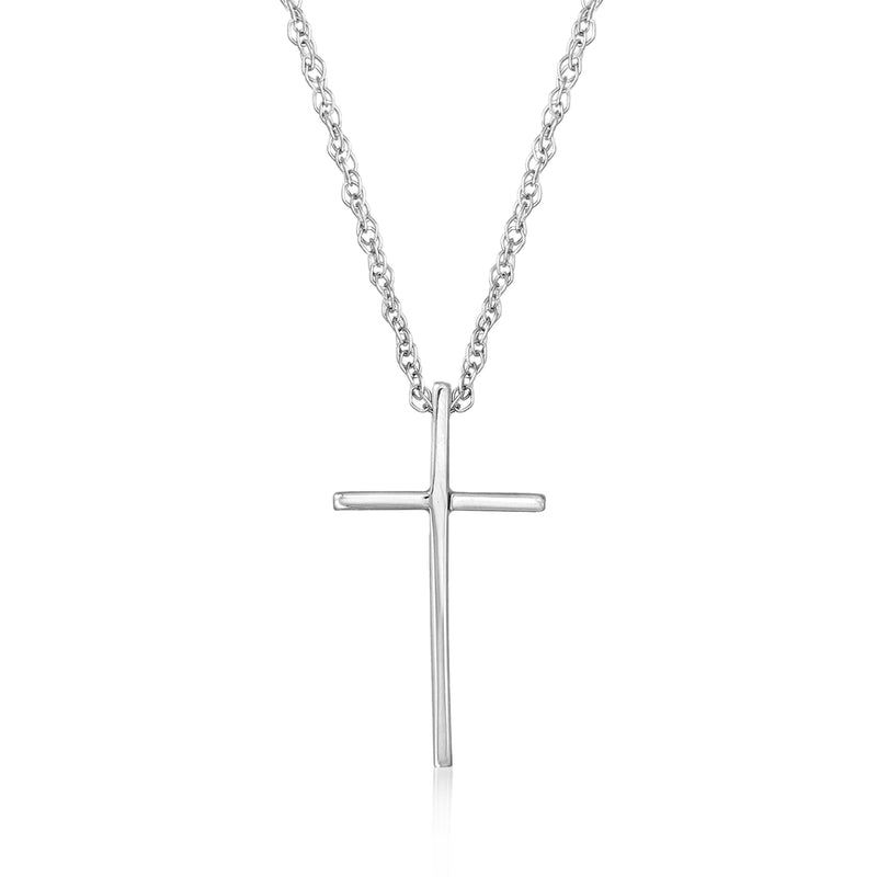 14kt white gold cross necklace with flat cross pendant and linked chain