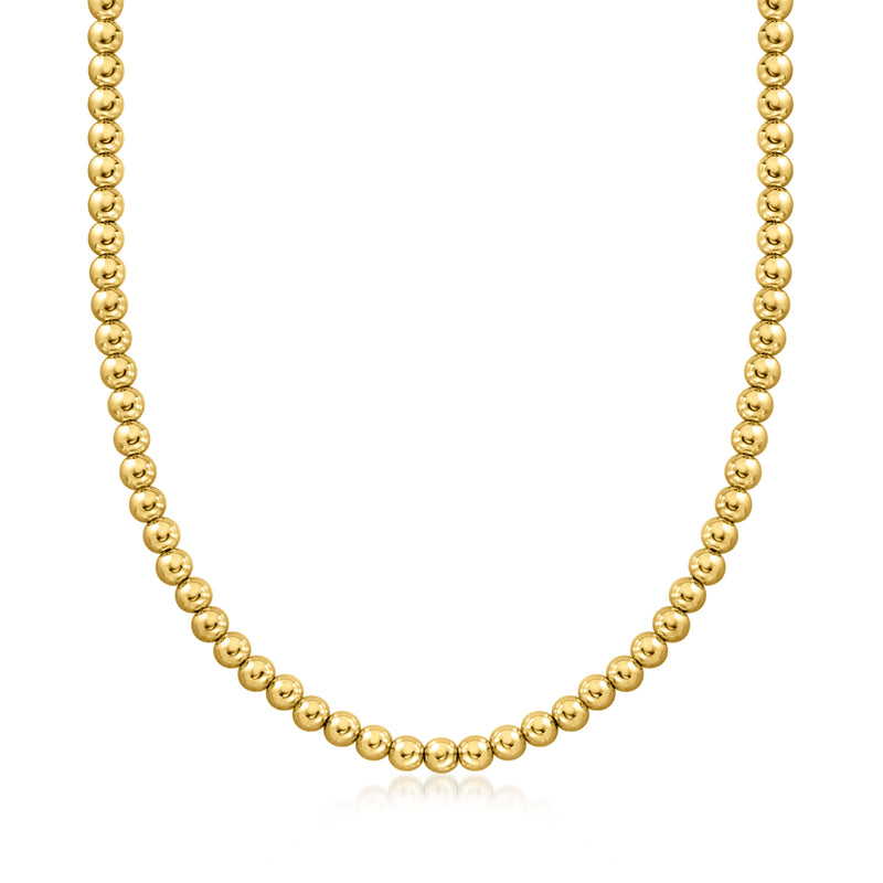 Yellow gold bead necklace with 6mm round beads, 14kt chain