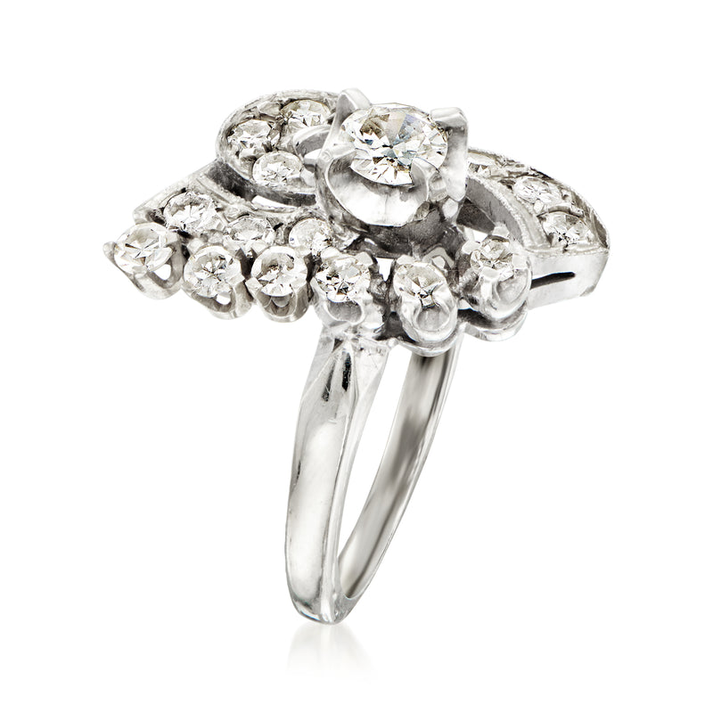 Vintage white gold diamond cluster ring, side view with round-cut stones