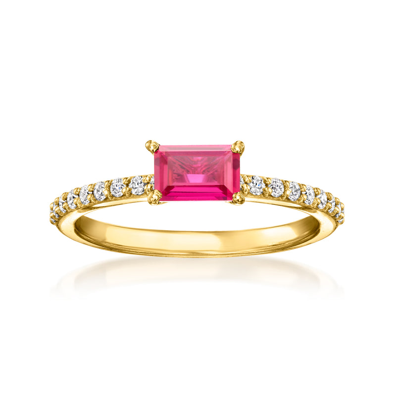 Pink sapphire ring with lab-grown diamond accents in gold over sterling