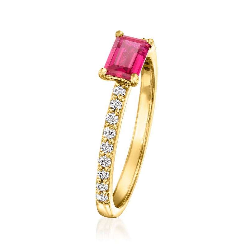 Pink sapphire ring with diamond accents in gold