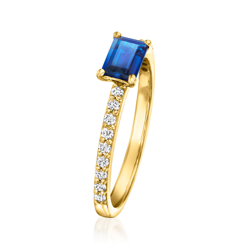 Lab-grown sapphire ring with diamond-accented 18kt gold vermeil band