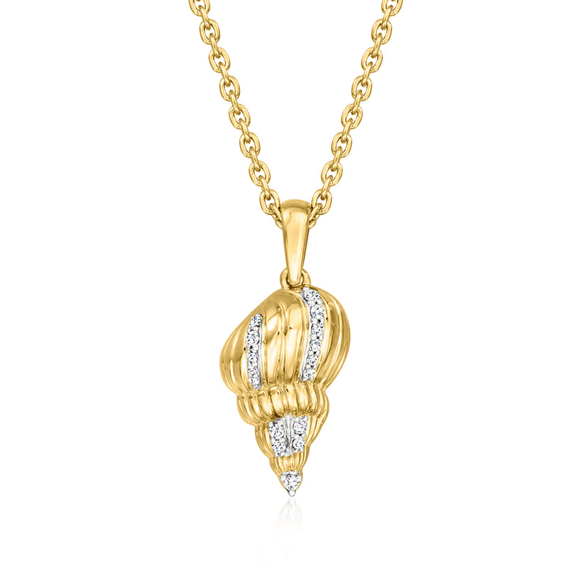 Diamond spiral seashell pendant necklace in gold tone with diamond accents