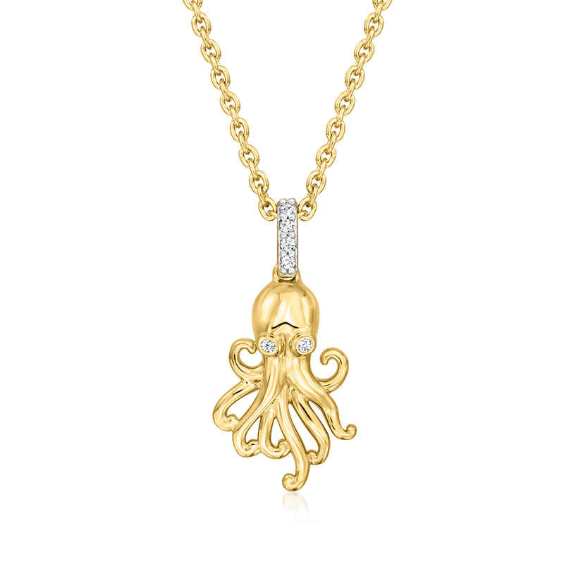 Octopus pendant necklace in gold-tone with diamond-like stones and bail clasp
