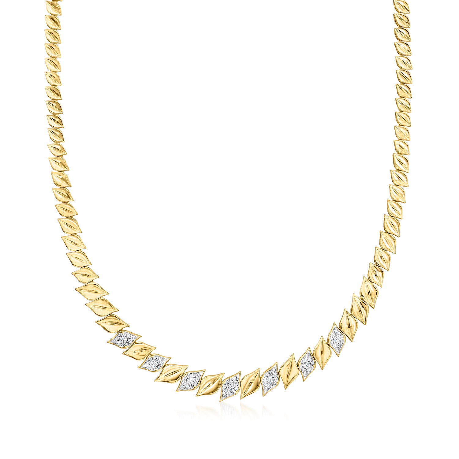 1.00 ct. t.w. Diamond Leaf Collar Necklace in 18kt Gold Over Sterling