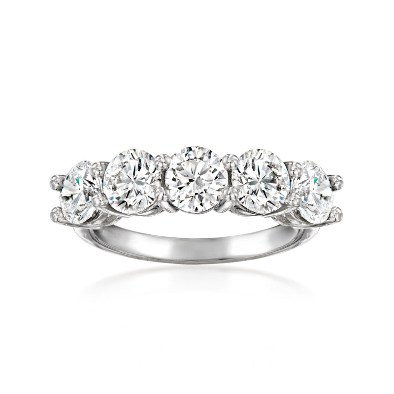 Platinum five-stone lab-grown diamond ring with three center round stones and two sides