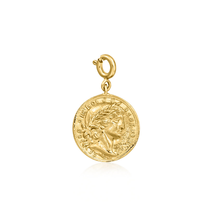 Gold-tone vintage coin charm with portrait medallion and loop bail