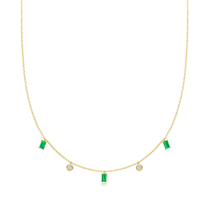 18kt gold over sterling station necklace with emerald and small diamond accents