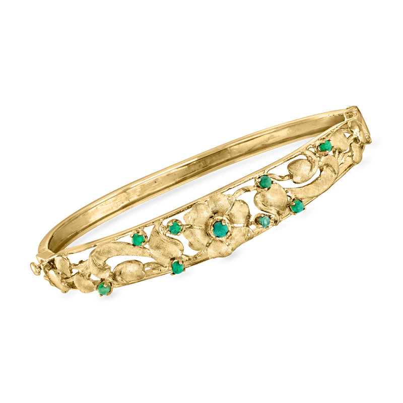 14kt yellow gold bracelet with green amazonite flower inlay and bead accents