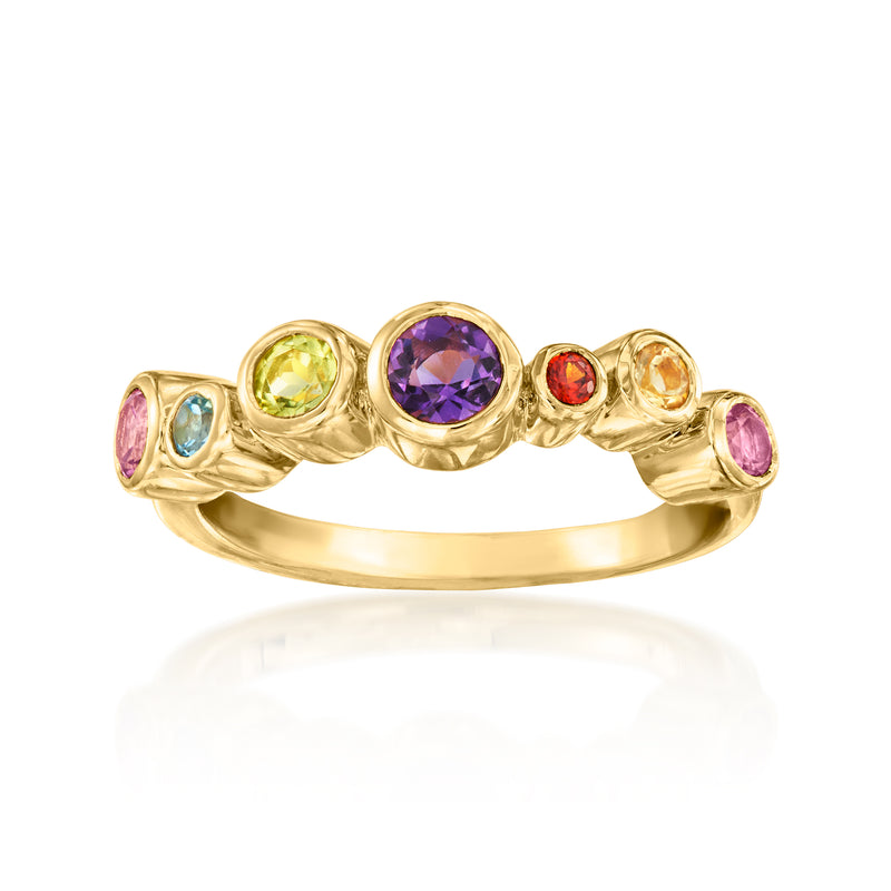 18kt gold over sterling bezel-set multi-gemstone ring with purple center stone
