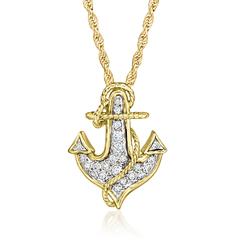Diamond anchor pendant necklace in 14kt yellow gold