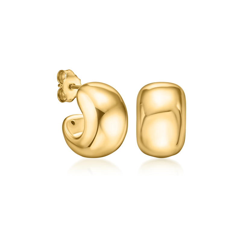 14kt yellow gold puffed C-hoop earrings, side view with post back
