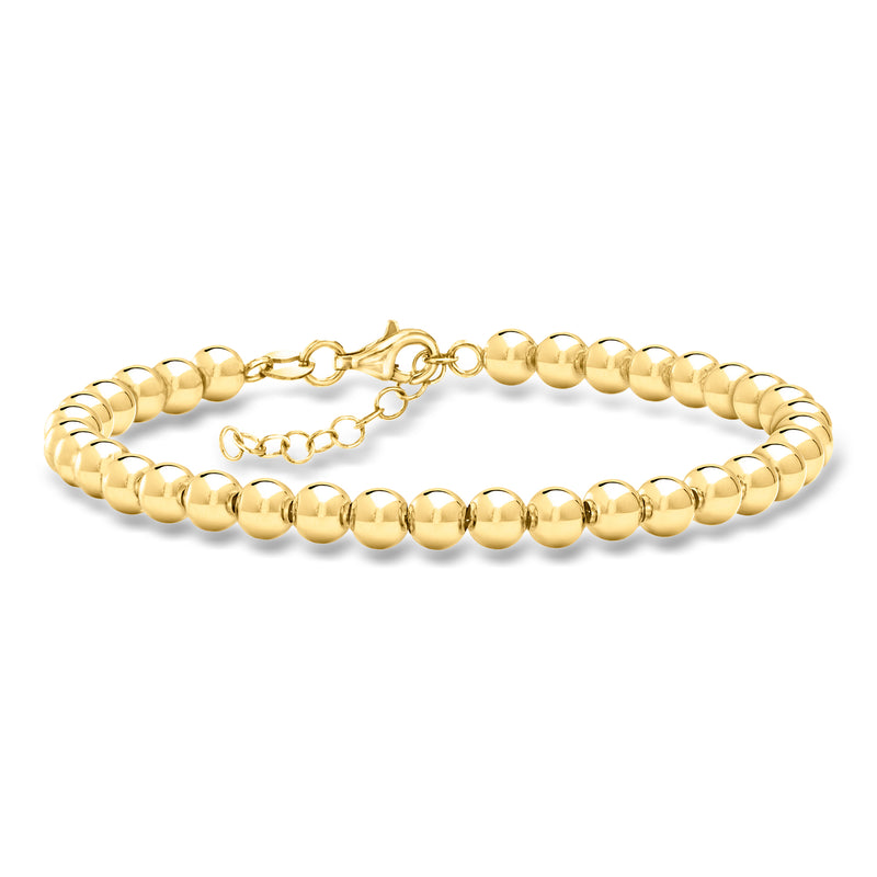 14kt yellow gold bead bracelet with round ball beads and small link chain clasp