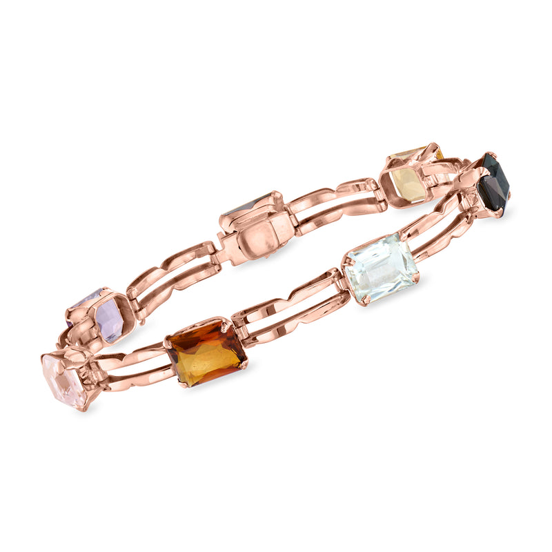 Rose gold multi-gemstone bracelet with rectangular and cushion-cut stones