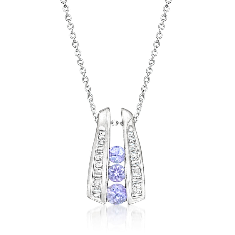 Vintage tanzanite and diamond pendant necklace in 14kt white gold