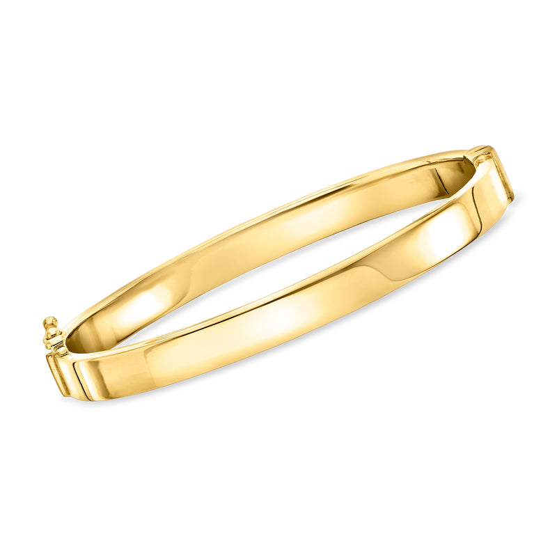 Large polished 18kt gold vermeil bangle bracelet with hinge clasp, shiny finish